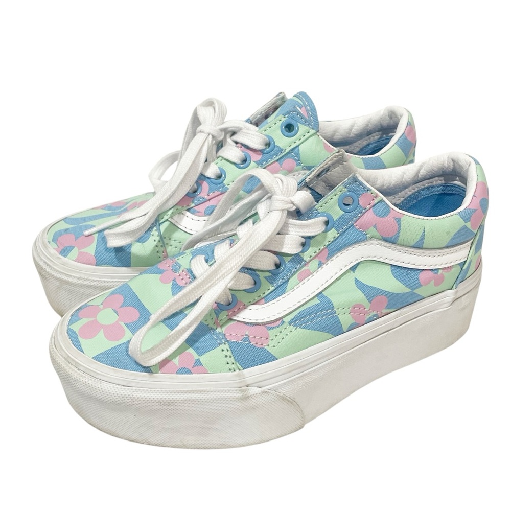 Vans x Free People Size‎ 5 Old Skool Stackform Checkerboard Floral Sneakers